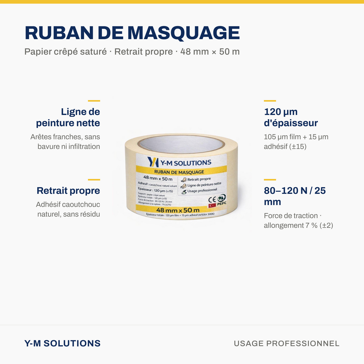 Ruban de masquage professionnel 48 mm × 50 m